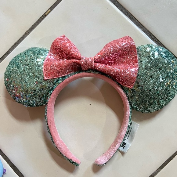 Disney Accessories - Green and Pink Minnie Mouse Ears mint green and baby oink sequin glitter EUC